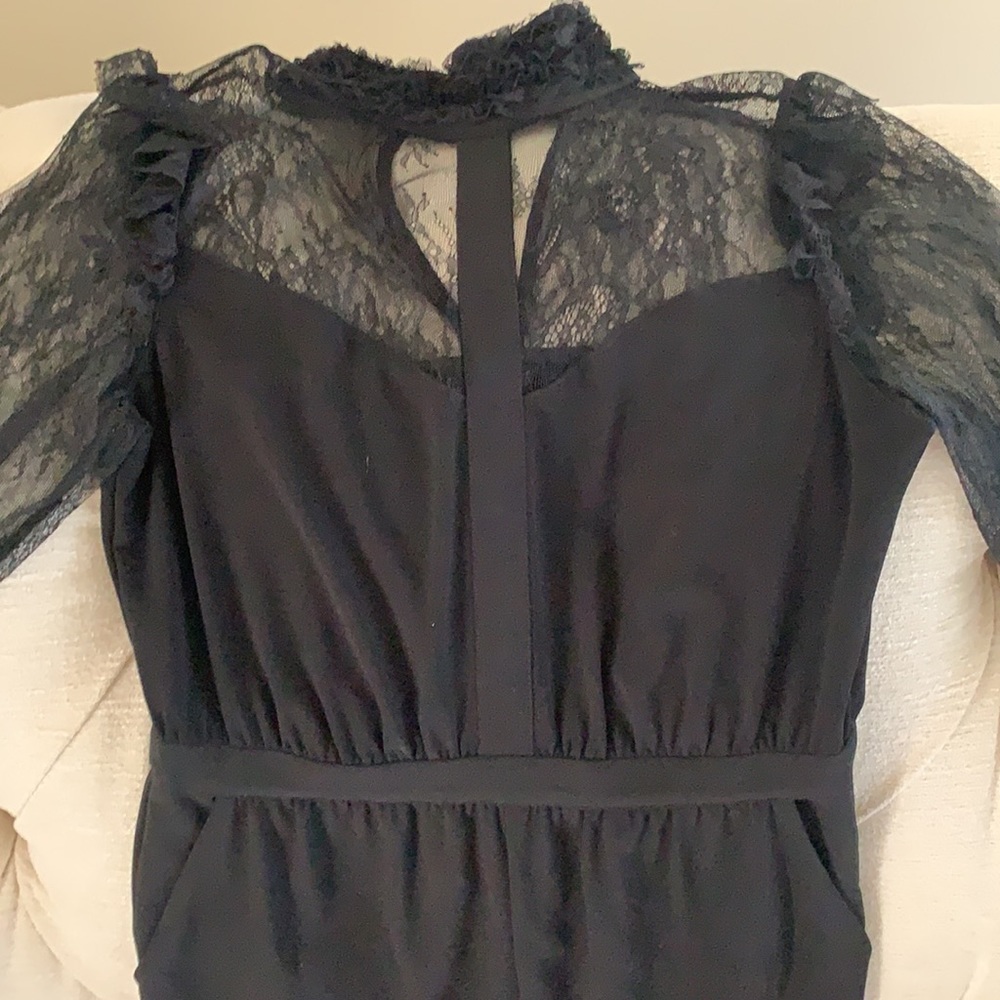 Black Lace  And Long Sleeve Jumpsuit